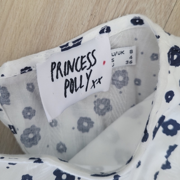 Princess Polly Blue and White Open Back Daisy Floral Dress Size 4 - Picture 5 of 6